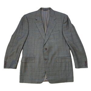 Canali Men's 100% Pure Wool Two Button Sport Coat Brown Plaid 52R Made in Italy